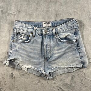 AGOLDE Parker Cut-Off Denim Shorts Womens 26 Light Wash Blue Distressed A038-811